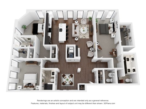 Floor plan for 3 beds, 3.5 baths, 1956 sqft